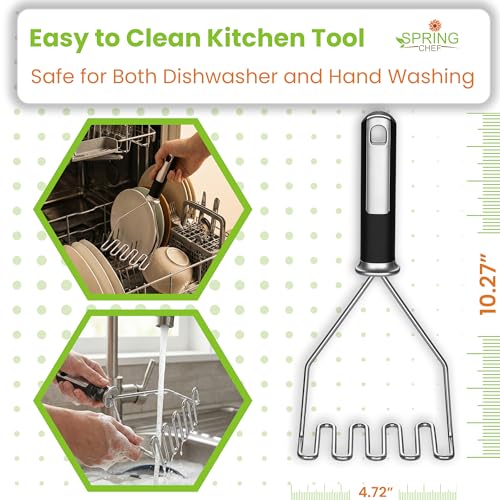 Spring Chef Stainless Steel Potato Masher, Heavy Duty Mashed Potato Smasher