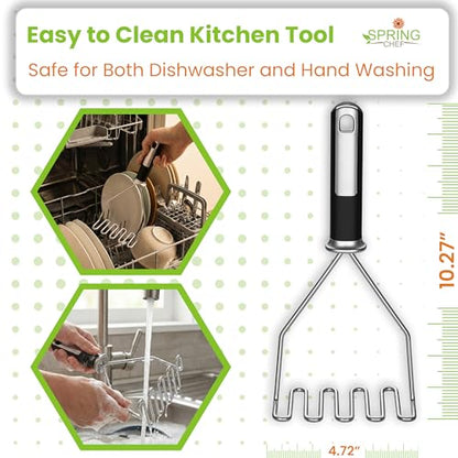 Spring Chef Stainless Steel Potato Masher, Heavy Duty Mashed Potato Smasher