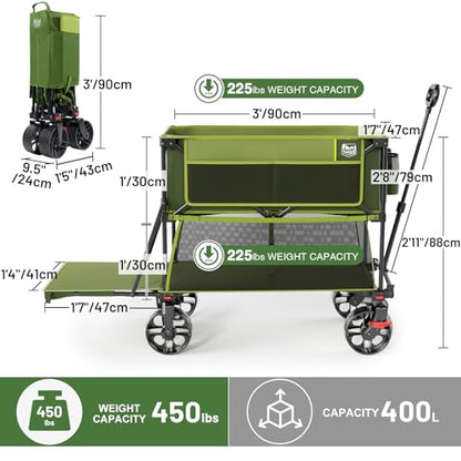 TIMBER RIDGE 400L Folding Double Decker Wagon with Brakes, 54" Extra Long - color: Green, size: Double Decker
