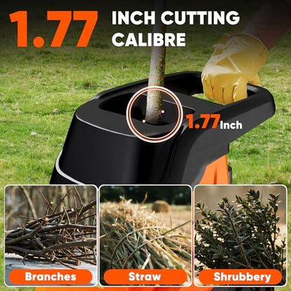 Wood Chipper Shredder, 1800W Cut Diameter of 1.77inch with 10 Gallon Collection Bin 15-Amp Electric Wood Chipper Shredder for Easy Cleanup Ideal for Branches, Leaves,Yard Waste, Amber - color: Amber
