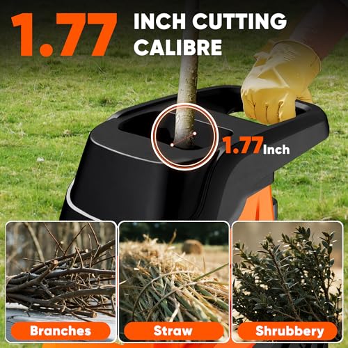 Wood Chipper Shredder, 1800W Cut Diameter of 1.77inch with 10 Gallon Collection Bin 15-Amp Electric Wood Chipper Shredder for Easy Cleanup Ideal for Branches, Leaves,Yard Waste, Amber - color: Amber