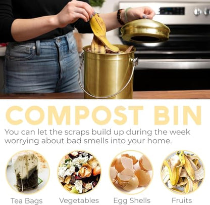 Epica Kitchen Compost Bin for Kicthen Countertops, 1.3 Galllon - Gold - color: Gold