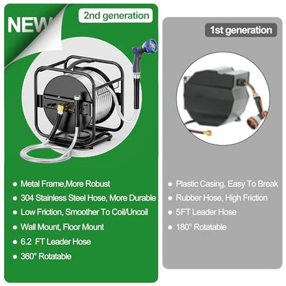 SPECILITE Garden Hose Reel With 100Ft Metal Water Pipe, 360° Rotation Frame - size: 100 FT