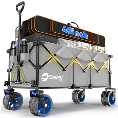 Sekey 300L Extended Collapsible Wagon, 660 lb Capacity, 48 in Long - color: Light Gray