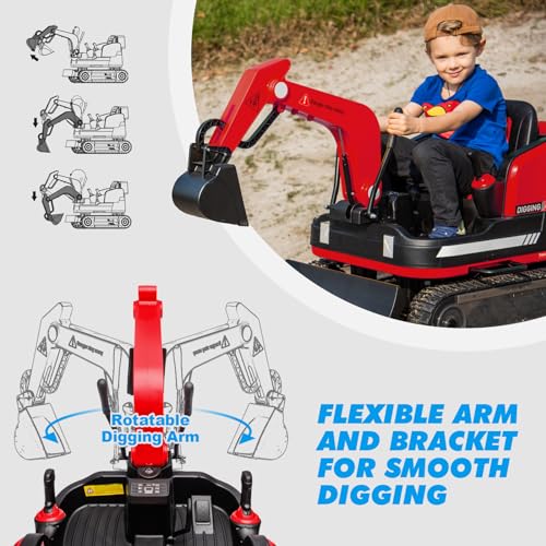 JOYLDIAS 360 Degree Rotating Ride On Excavator and Bulldozer - color: Red