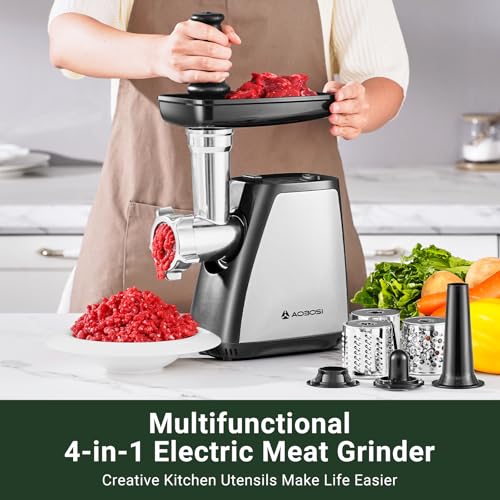 AAOBOSI Meat Grinder, 4-In-1 Meat Grinder Electric [2800W Max] with 3 Slice, Shred Blades,2 Blades,3 Plates,Sausage Stuffer,Kubbe Kit, for Home Kitchen Use, Stainless Steel - color: Stainless Steel