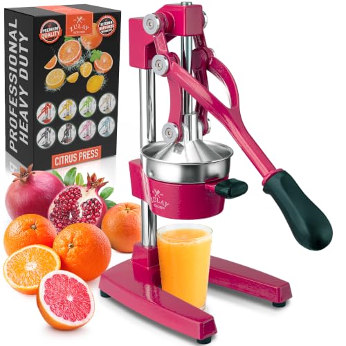 Zulay Kitchen Cast Iron Juicer - Heavy Duty Orange Juicer with Detachable Strainers for Easy Cleaning, Citrus Press for Citrus Fruits, Perfect for Bartenders, Juice Lovers & Health Enthusiasts - color: Magenta, size: Cast Iron Juicer