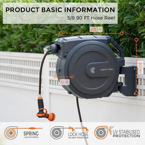 Giraffe Tools Retractable Garden Hose Reel 5/8 inch x 90 ft Auto Rewind - size: 5/8''90ft