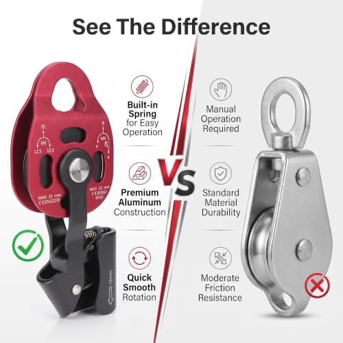 Alomejor Aluminium One Way Climbing Pulley Lifting Heavy Objects Lifting Tool Super Light Device Ascenders Lifter Drag Lifting Equipment