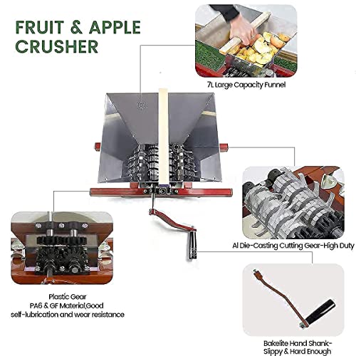 Fruit Wine Press and Crusher,100% Nature Apple&Grape&Berries Crusher Manual Juice Maker for Kitchen