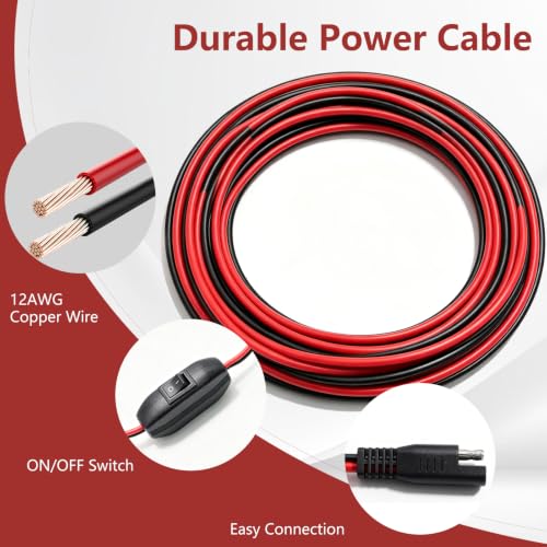 SAE Cigarette Lighter Cable Wire Harness with Switch 10FT 12AWG for Sprayer - color: Black-12AWG