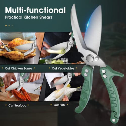 DRAGON RIOT Heavy Duty Poultry Shears - A Must Have Kitchen Shears for Chicken and Meat Cutting - Dishwasher Safe and Stainless Food Kitchen Scissors for Thanksgiving(Green) - color: Green