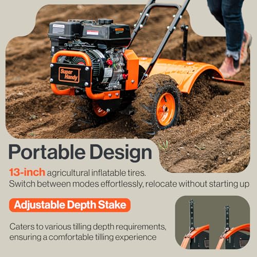 SuperHandy Tiller Cultivator – 7HP 209cc Engine, Adjustable Tilling Width & Depth, Heavy-Duty Steel Tines for Garden Soil Prep, Landscaping & Weed Removal (Rear Tine Tiller) - style: Rear Tine Tiller