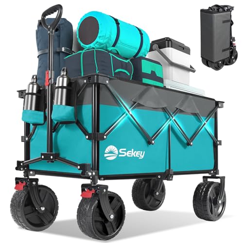 Sekey 220L Beach Wagon, 330 lb Capacity, Foldable, 8 in Wide Wheels - color: Turquoise