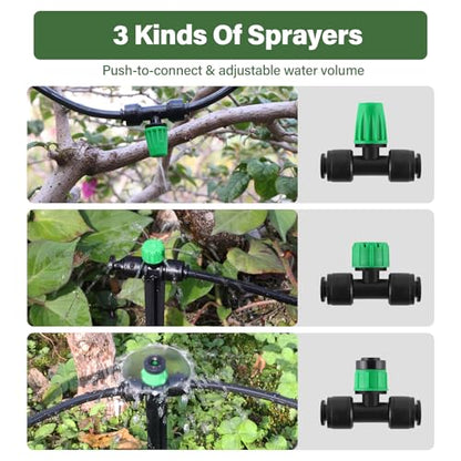133FT Quick-Connect Drip Irrigation Kit with 30 Drip Emitters,3 Spray Types - size: 133FT Drip Irrigation System Kit