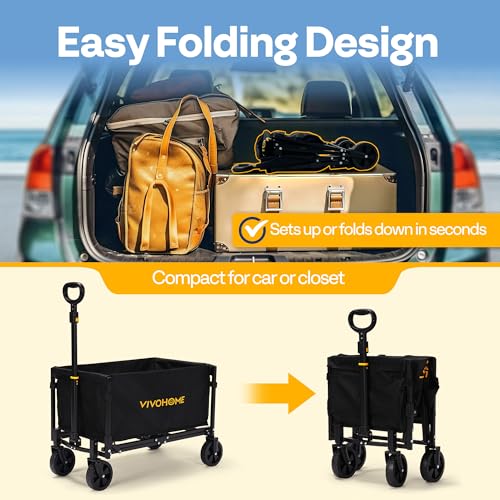 VIVOHOME Collapsible Wagon Cart Lightweight Portable Folding Utility Wagons with All-Terrain Wheels for Grocery Sports Garden Shopping Camping - size: 100L