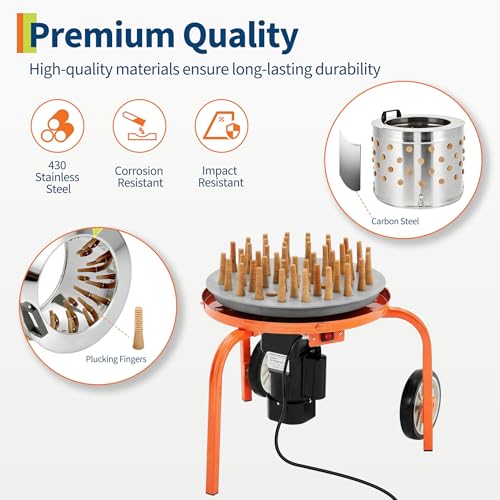 Chicken Plucker Machine, 20 inch Drum Stainless Steel Poultry Plucker - color: Orange