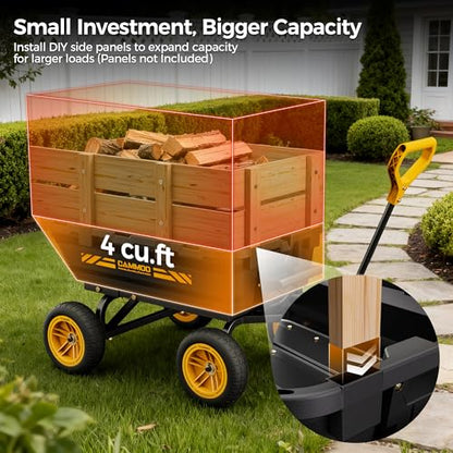 CAMMOO 10-in NO-Flat Tires 900lb Garden Dump Cart Wheelbarrow Garden Wagon - color: Black