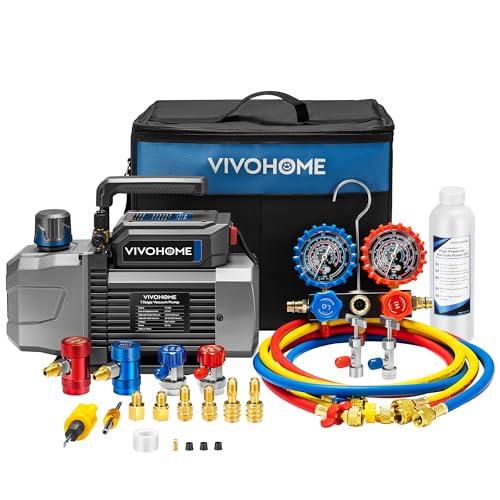 VIVOHOME A2L 1/3 HP 5CFM Single Stage AC Vacuum Pump and Manifold Gauge Set - size: 5 CFM