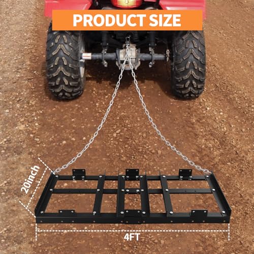 Drag Harrow Driveway Grader, Heavy Duty Power Rake, 50 LB Heavy Duty 4FT Tow Behind Lawn Rake Driveway and Landscape Maintenance for Gravel Driveways Sand Soil - size: 4FT