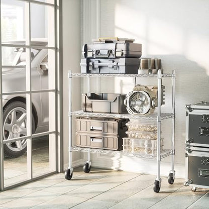 Auslar 3-Tier Storage Shelves with Casters Heavy Duty Metal Shelving Chrome - size: 3-Tier