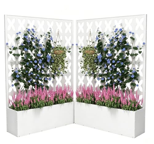 2PCS Metal Planter Box with Trellis,70.9"x47.2"x15.7" Raised Garden Bed with Drainage Holes, Privacy Planters for Outdoor Garden Bed for Climbing Plants,Vegetables,and Vines, White-X - color: White