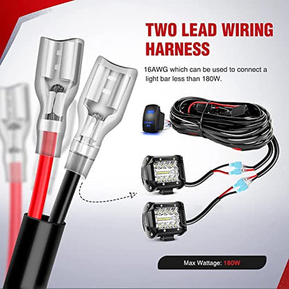 Nilight 2PC 4Inch Triple Row Lights 60W Flood Spot Combo 6000LM Bar Driving Boat Led Off Road Trucks with 12V On/Off 5 Pin Rocker Switch Power 16AWG Wiring Harness Kit-2 Leads - color: Led Pods +Wiring Harness