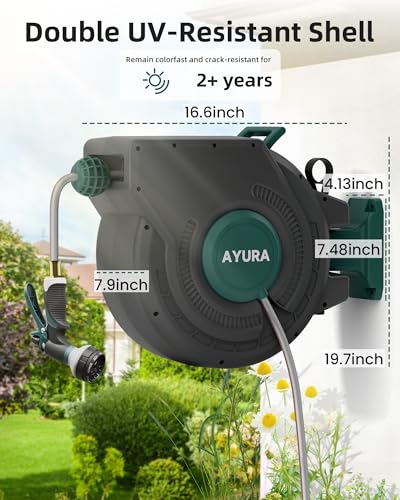 Retractable Garden Hose Reel 1/2 Inch x 100 ft,Automatic Slow Rewind System
