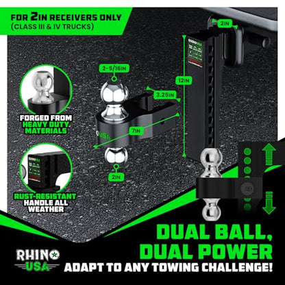 Rhino USA Adjustable Trailer Hitch (2in Receiver) - 10in Drop/Rise - color: Black, size: 2"x10"