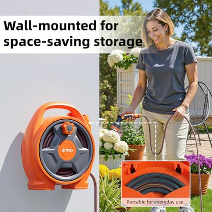 Retractable Garden Hose Reel,45+6FT Portable Hose Reel - color: Orange