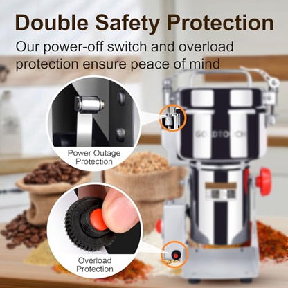 Goldtouch 1000g High-Speed Electric Grain Mill Grinder, 3000W 110V Stainless Steel Flour Mill Makes Gluten Free Flours, Grain Mill for Home and Commercial Use - size: 1000g