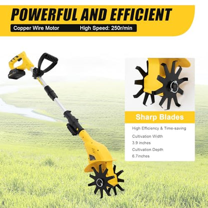 Cordless Tiller Cultivator 20V 250RPM Electric Tiller Handheld Battery Powered Garden Cultivator with Telescopic Rod for Lawn,Farms,Yard,Soil (Cultivation Width 3.9"/ Depth: 6.7")