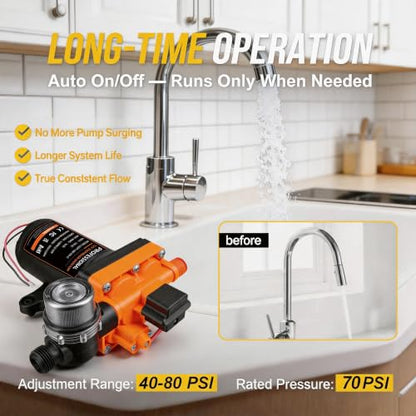 Rv Water Pump 12V 6.0 GPM 70PSI,Quiet Fresh Water Pump for RV Camper