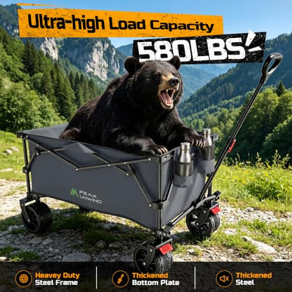 400L Folding Wagon Cart with Brakes & Removable Table, 500lbs Heavy Duty Collapsible Wagon, Big All-Terrain Wheels for Camping, Sports, Grocery, Outdoor - Gray - color: Gray-big