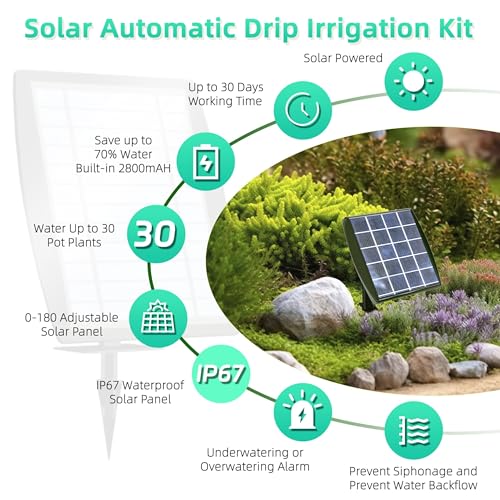 Solar Powered Drip Irrigation System, OHYEAHSPIN Solar Automatic Garden Watering Outdoor Greenhouse Accessories Supported 15 Pots Plants & 6 Timer Modes - size: Supports 10-15 Pots, 6Timing Modes