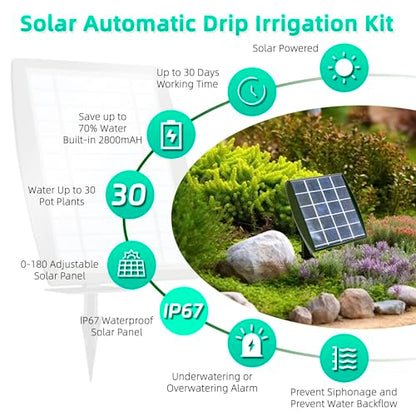 Solar Powered Drip Irrigation System, OHYEAHSPIN Solar Automatic Garden Watering Outdoor Greenhouse Accessories Supported 15 Pots Plants & 6 Timer Modes - size: Supports 10-15 Pots, 6Timing Modes