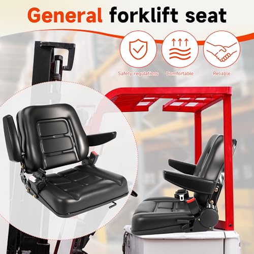 Universal Forklift Seat, Tractor Seat,with Micro Switch and Safety Belt,for Tractor, Mower, Skid, Loader, Telehandler, Backhoe, Excavator Dozer
