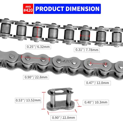 420 Dirt Bike Chain 110 Link with Chain Breaker, Motorcycle Drive Chain for 125cc Mini Bike ATV Pit Bike Go Kart, Heavy Duty 420 Roller Chain Fits for Hon da CRF80F, with 5 Free Master Links - size: 110 Links, style: #420 Chain