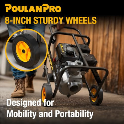 Poulan Pro Semi Trash Pump 3 Inch with Wheels,212cc 4-cycle Engine,238GPM - size: 3 inch with wheels