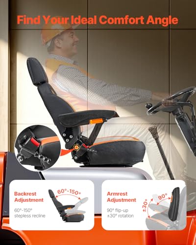 VEVOR Universal Forklift Seat, Tractor Seat with Adjustable Back & Headrest