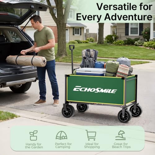EchoSmile Collapsible Wagon Cart, Heavy Duty 400lbs Capacity, Green - color: Green&yellow