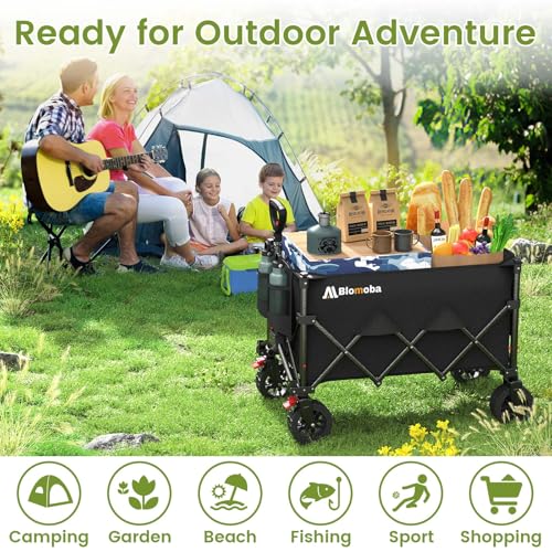 Blomoba Foldable Wagon, 220Lbs Capacity Utility Cart with Wide Wheels - color: Black, size: 150L