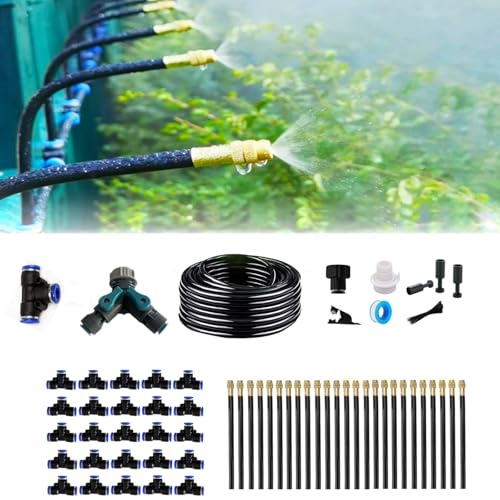 New drip Irrigation kit, Automatic Garden Watering System, Quick Connector and 360-degree Bending Dropper atomizing Copper Nozzle, Garden Plant Lawn Courtyard Watering System. (100FT) - size: 100FT