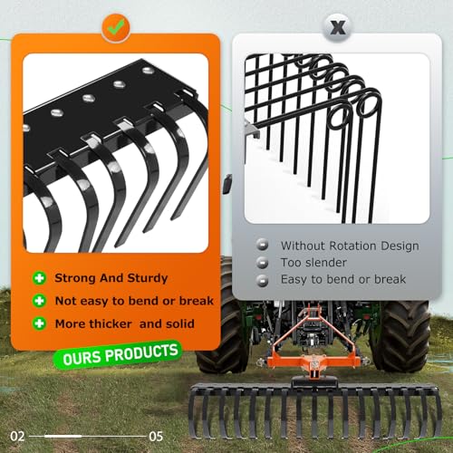 KUAFU 50" 3 Point Landscape Rock Rake for Category-0 Cat-0 Tractor with - style: Orange