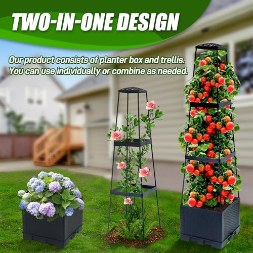 2 Packs Raised Garden Bed Tomato Planter Box with Trellis,44.8" Self-Watering Tomato Cage with Trapezoidal Trellis for Climbing Plants Flowers Vegetables Vine in Patio Garden Indoor Outdoor - size: 3 Tiers-44.8"