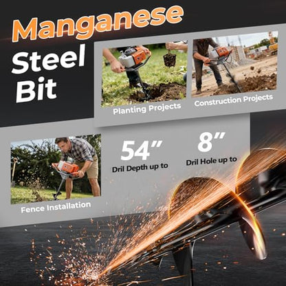 Gas Powered Earth Auger 85CC 2-Stroke Post Hole Digger with 3 Bits
