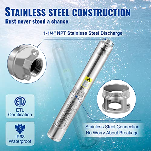 VEVOR Deep Well Submersible Pump 2 HP 230V/60Hz 37 GPM Flow 427 ft Head - style: 2HP/230V w/ control box