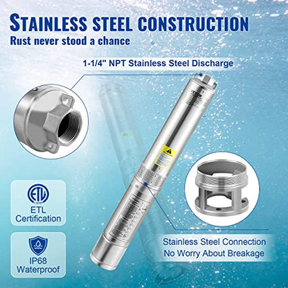 VEVOR Deep Well Submersible Pump 2 HP 230V/60Hz 37 GPM Flow 427 ft Head - style: 2HP/230V w/ control box
