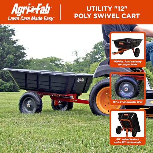 Agri-Fab Tow Behind Poly Dump Swivel Cart for Lawn Tractors and Mowers, 700 lb Capacity with Foot Dumping Mechanism - style: 700 lb. Poly Tow-Behind Swivel Foot Pedal Dump Cart