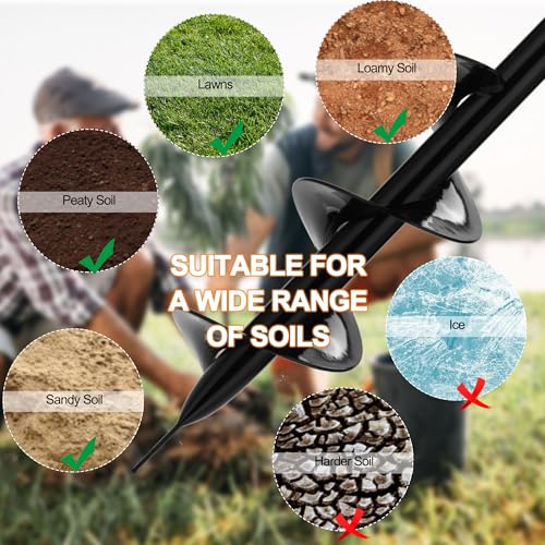2 in 1 Hand Auger Spiral Drill, 4 x 44.5inch Post Hole Digger for Planting